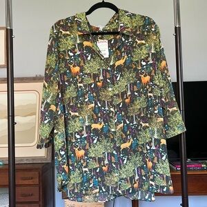 Sheer Wildlife Blouse 3/4 sleeves NWT